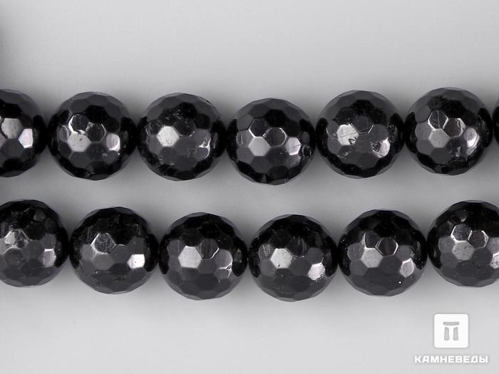 Бусины из шерла (чёрного турмалина), огранка, 10 шт. на нитке, 10 мм, 7-68/5, фото 1
