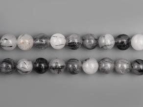 Бусины из волосатика (турмалина в горном хрустале), 37-43 шт. на нитке, 10-11 мм