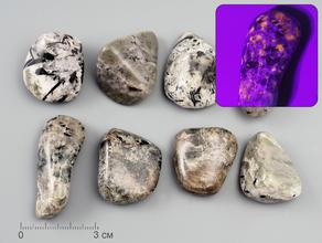 Гакманит (содалит) в микроклине с эгирином и уссингитом, галтовка 3,5-4 см