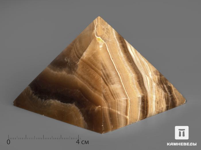 Пирамида из оникса мраморного (медового), 8х8х5,8 см, 1290, фото 1