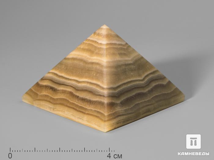 Пирамида из оникса мраморного (медового), 5х5х3,6 см, 1851, фото 1