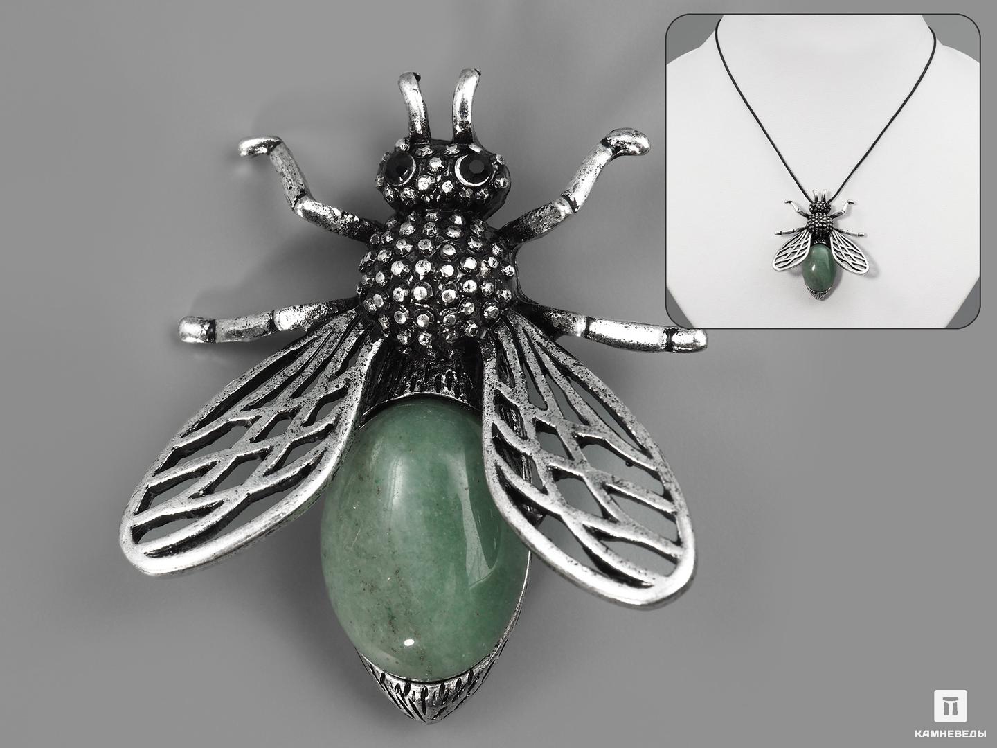 Брошь-кулон «Муха» с зелёным авантюрином кулон из серебра sokolov 87030059 бриллиант
