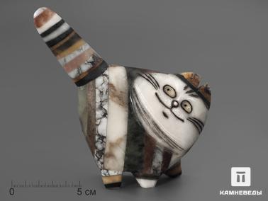 Ангидрит. Кот из ангидрита и других камней, 11,5х11,8 см