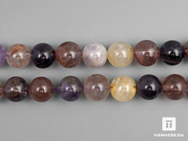 Кварц, Аметист, Волосатик. Бусины из кварца, 48 шт. на нитке, 8-9 мм
