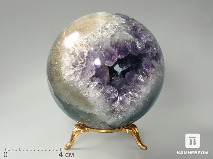 Шар из кварца с жеодой аметиста и кристаллами кальцита, 87 мм, 2719, фото 1