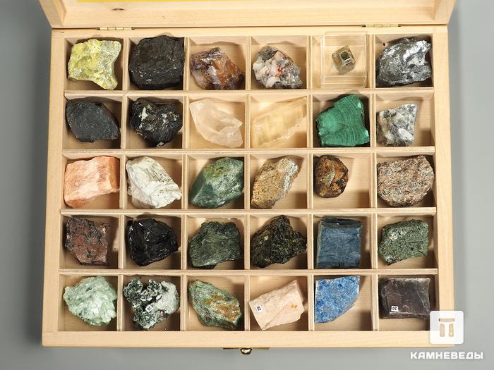 Коллекция минералов и разновидностей (30 образцов, состав №6) в деревянной коробке, 2805, фото 2