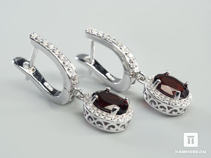 Серьги с альмандином (гранатом) и фианитами, огранка, 2999, фото 1