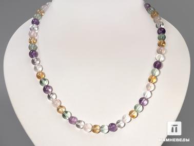 Празиолит, Аметист, Розовый кварц, Горный хрусталь, Цитрин. Бусы из разноцветного кварца