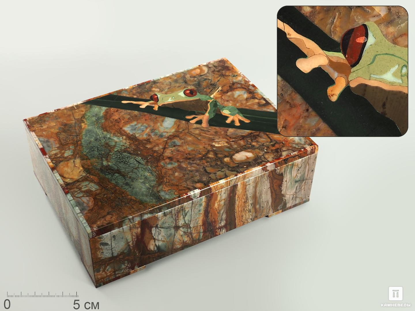 Шкатулка из натуральных камней «Древесная лягушка» в деревянном ларце шкатулка из натуральных камней лотос 20 8х11 5х5 6 см