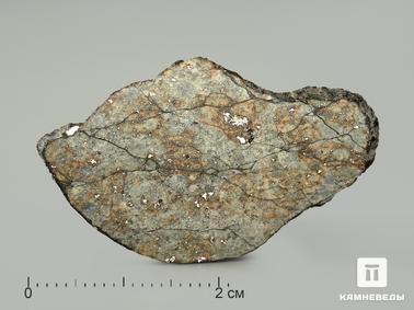 Метеориты. Метеорит Челябинск LL5, пластина 3,6х2,3х0,2 см