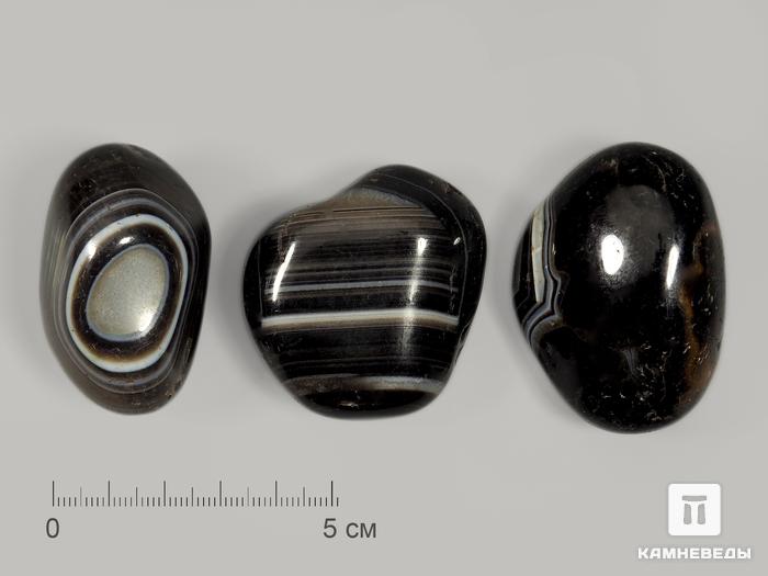 Агат чёрный (оникс чёрный), полированная галька 5-6 см (80-90 г), 5726, фото 1