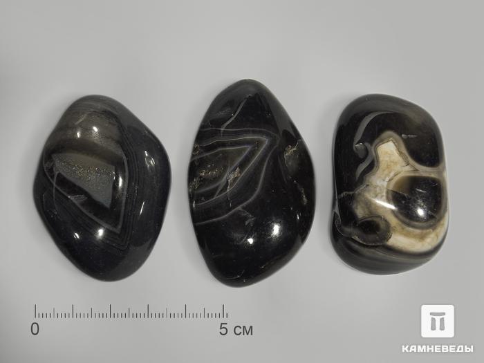Агат чёрный (оникс чёрный), полированная галька 4-6 см (50-60 г), 5725, фото 1
