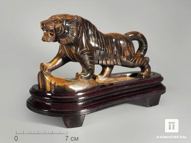 Тигровый глаз. Тигр из тигрового глаза на подставке, 24х15,5х10 см