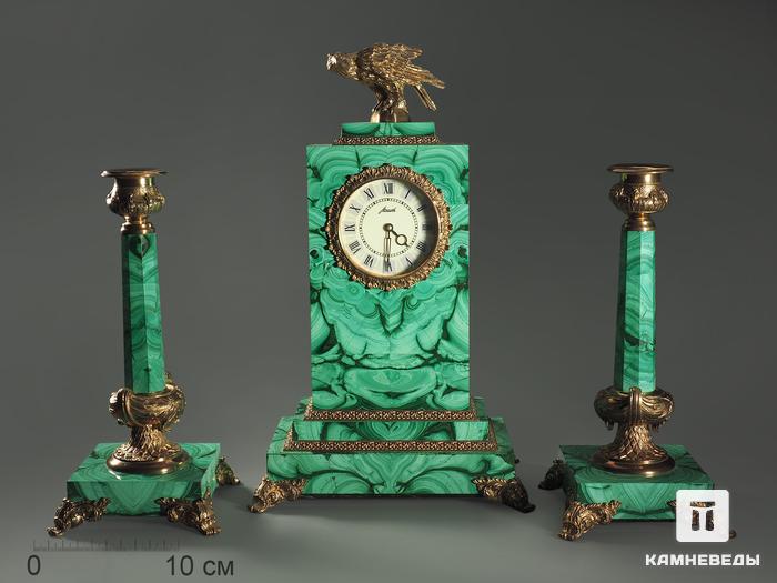 Настольные часы и подсвечники из малахита, комплект, 6168, фото 1
