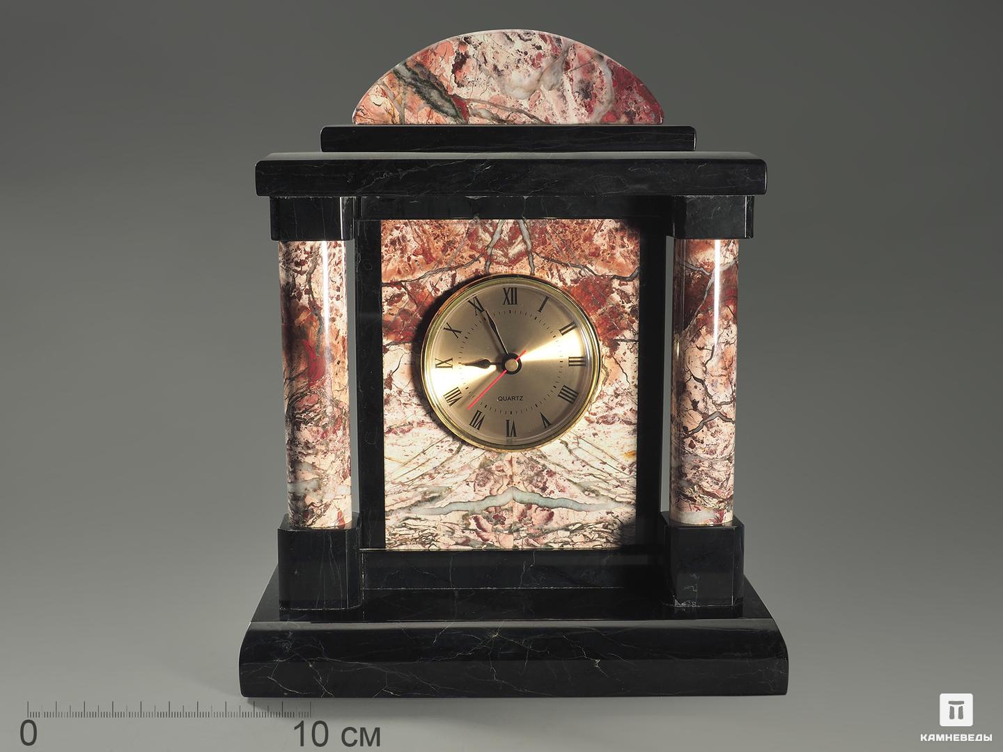 Настольные часы из чёрного мрамора и яшмы, 24х20х10 см часы настенные ы бутоны бесшумные 25 х 25 см