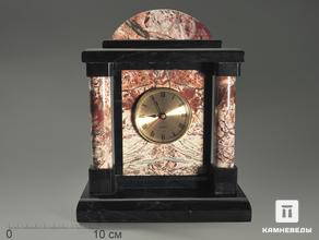 Настольные часы из чёрного мрамора и яшмы, 24х20х10 см