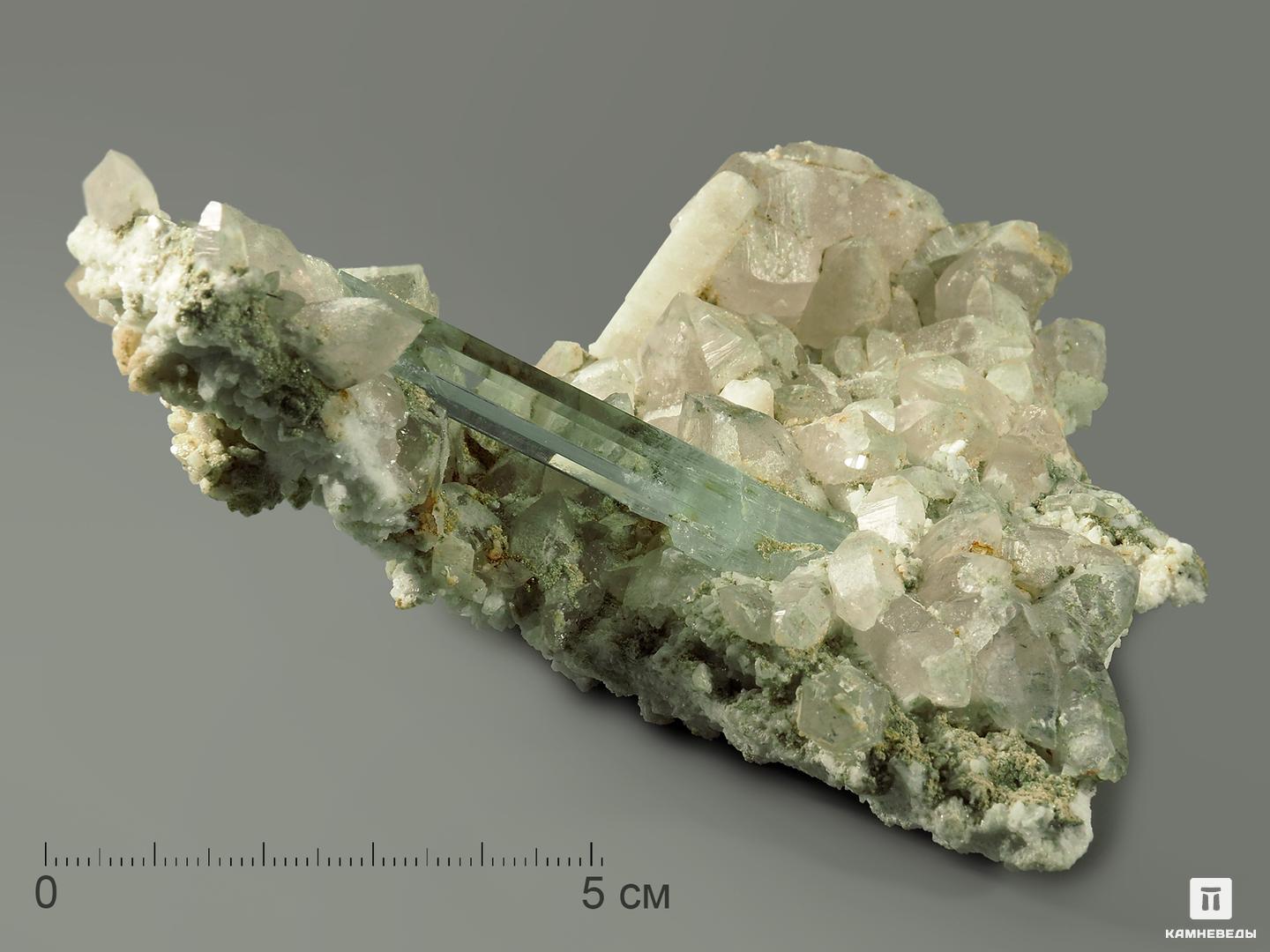 Аквамарин, кристалл на кварце 11,4х10,1х2,5 см, 6927 (К-30), фото 1