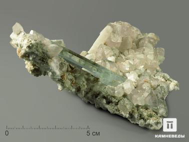Аквамарин (голубой берилл), Кварц. Аквамарин, кристалл на кварце 11,4х10,1х2,5 см