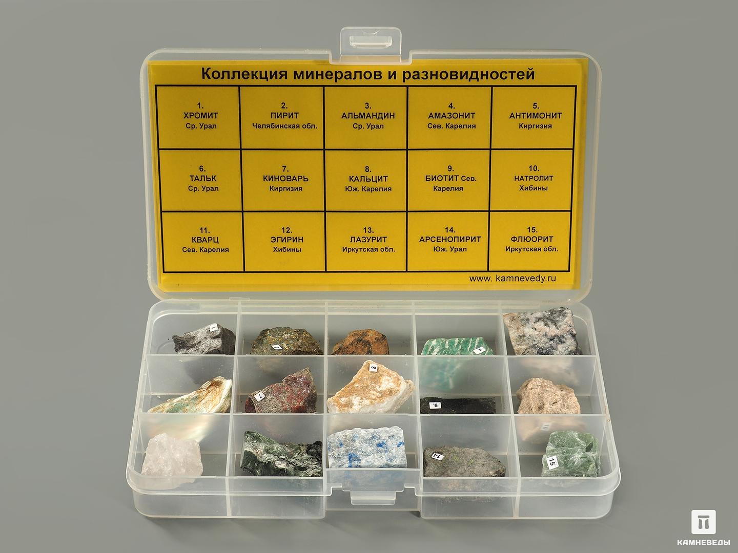 Коллекция минералов и разновидностей (15 образцов, состав №8) подставка для образцов 9 5 см