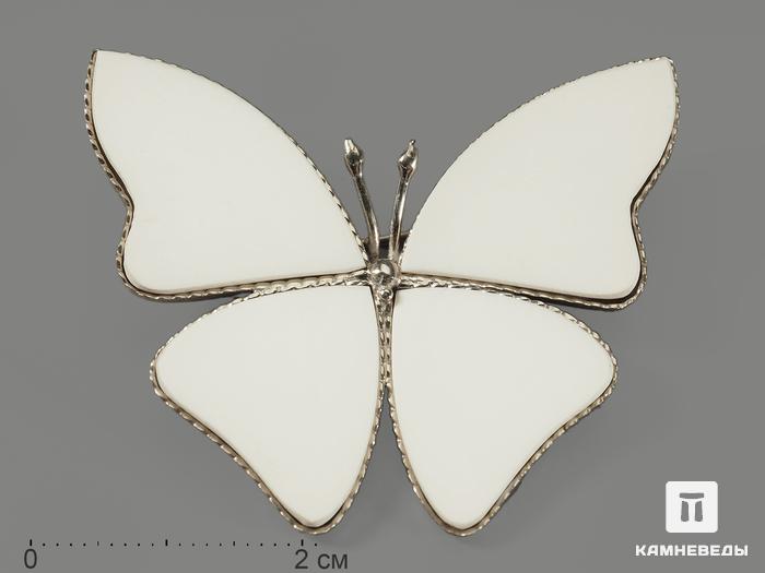 Брошь «Бабочка» с кахолонгом (белым опалом), 4,3х3,5 см, 1213, фото 1
