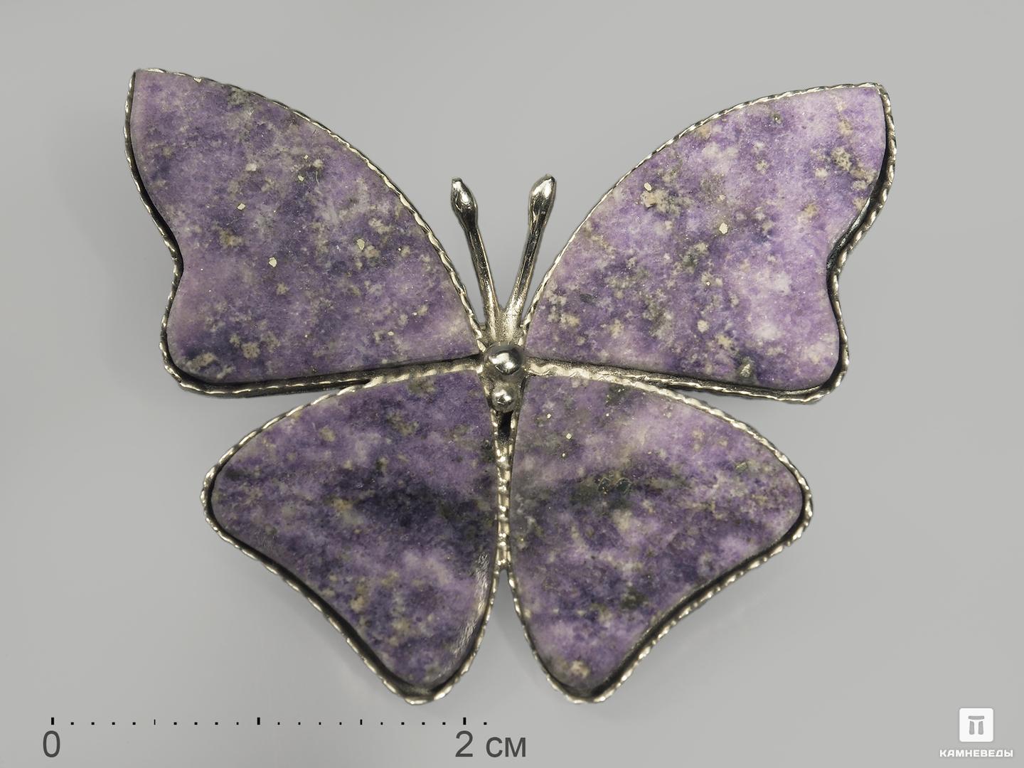 Брошь «Бабочка» с лепидолитом, 3,8х3,2 см, 9632, фото 1