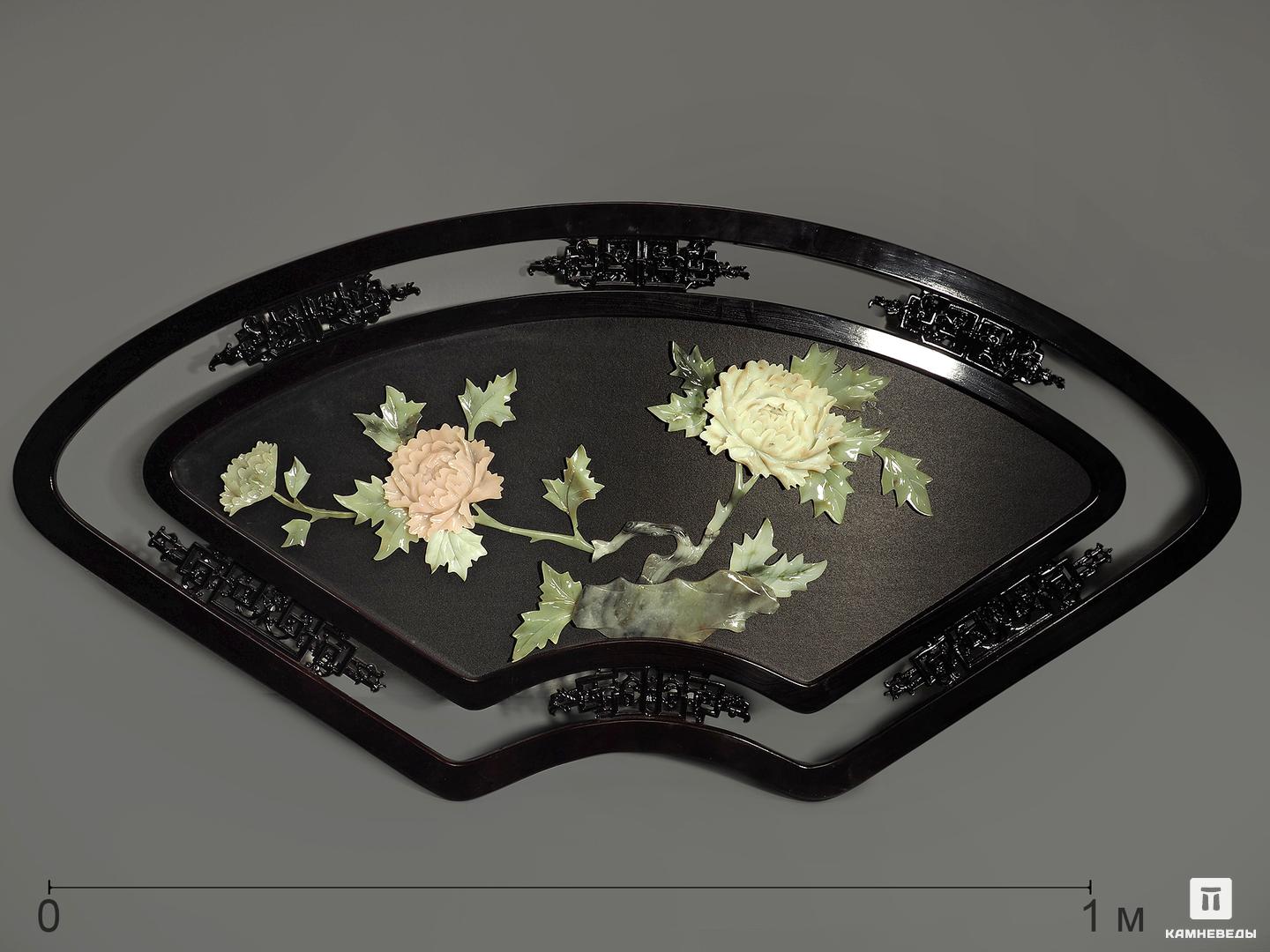 Панно из дерева с кальцитом, агальматолитом и серпентинитом «Хризантемы» аппликация 3d кот на крыше