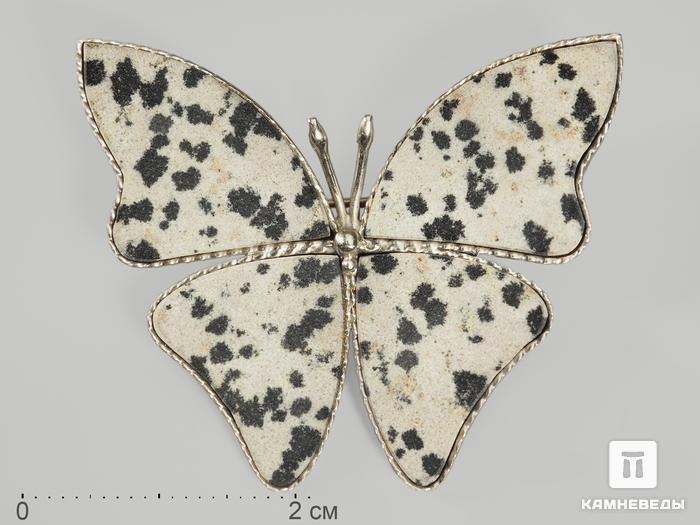 Брошь «Бабочка» с далматиновой яшмой (трахириодацитом), 4,1х3,4 см, 1227, фото 1