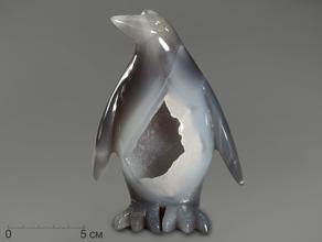 Пингвин из агата с жеодой кварца, 13,7х10х6,1 см