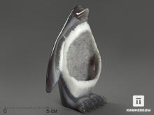 Пингвин из агата с жеодой кварца, 12,4х9х4,9 см
