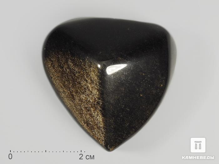 Сердце из золотистого обсидиана, 4,1х4,1х2,6 см, 11046, фото 1