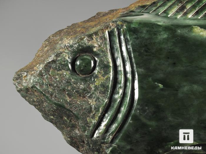 Резьба «Рыба» из зелёного нефрита на деревянной подставке, 38,3х28,5х11,5 см, 11659, фото 3
