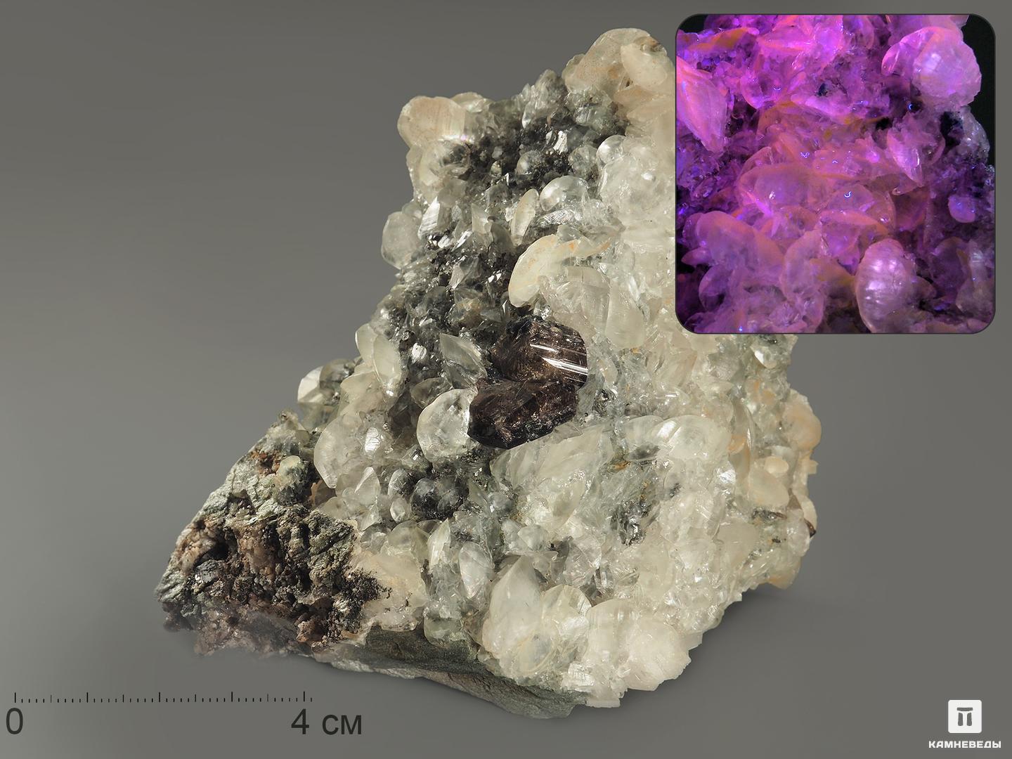 Титанит с кристаллами кальцита, 9,3х7,9х7,3 см