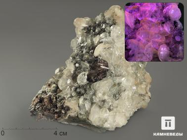 Титанит, Кальцит. Титанит с кристаллами кальцита, 9,3х7,9х7,3 см