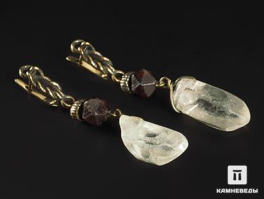 Альмандин, Гранат, Кварц. Серьги с альмандином (гранатом) и кварцем, огранка