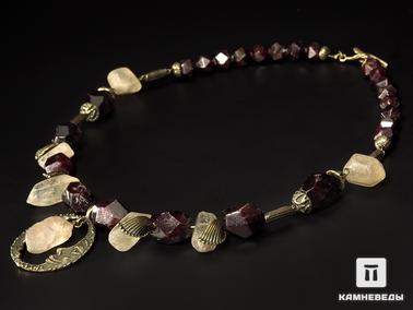 Гранат, Альмандин, Кварц. Колье из альмандина (граната) и кварца, огранка