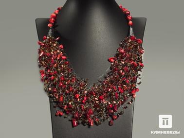 Кораллы, Пирит. Колье из коралла красного и пирита с бисером