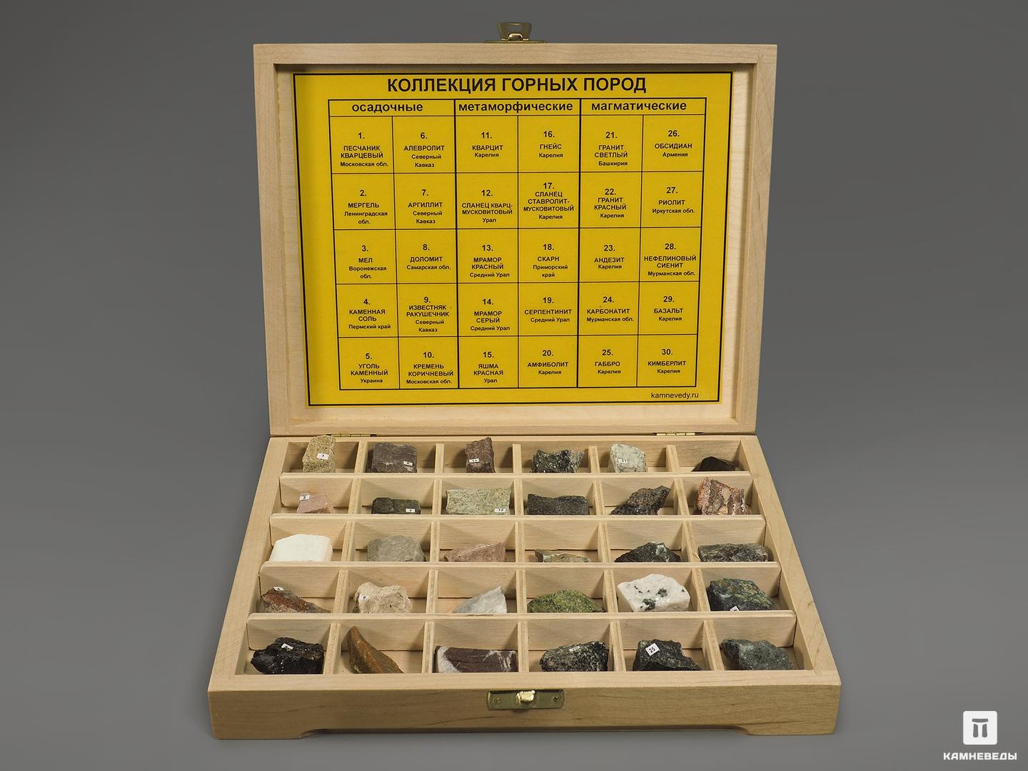 Коллекция для школьных занятий «Горные породы» (30 образцов, состав №1) коллекция минералов и горных пород 24 образца состав 3