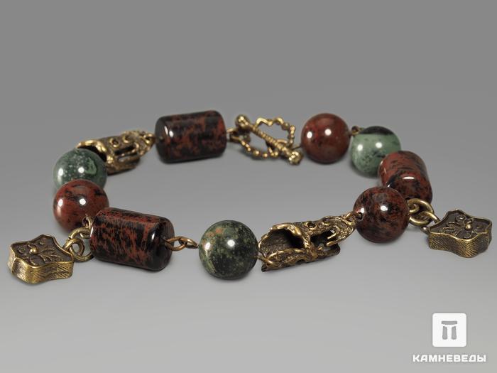 Браслет из яшмы крокодиловой «Kambaba» и обсидиана коричневого, 12541, фото 1
