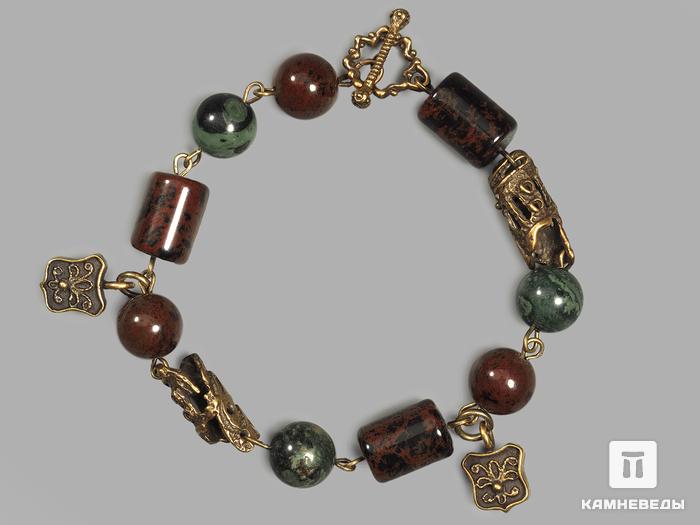 Браслет из яшмы крокодиловой «Kambaba» и обсидиана коричневого, 12541, фото 2