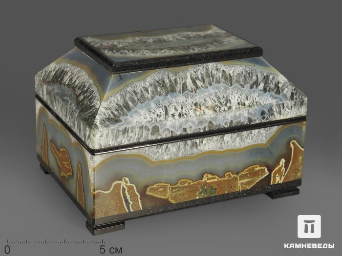 Шкатулка из агата с кварцем, 12,2х9,7х8,2 см, 12679, фото 1