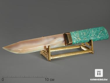 Агат, Амазонит. Сувенирный нож из серого агата и амазонита, 25,5х5,6х4,9 см