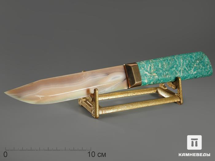 Сувенирный нож из серого агата и амазонита, 25,5х5,6х4,9 см, 13094, фото 1