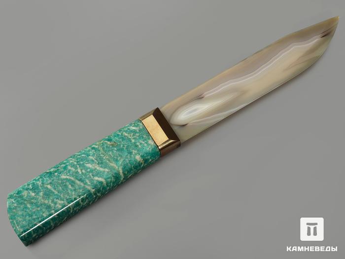 Сувенирный нож из серого агата и амазонита, 25,5х5,6х4,9 см, 13094, фото 2