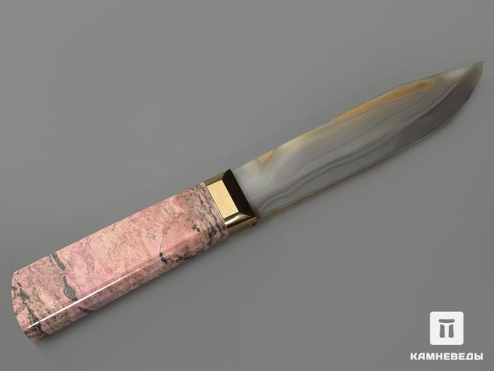 Сувенирный нож из серого агата и родонита, 25,5х5,5х4,9 см, 13096, фото 2
