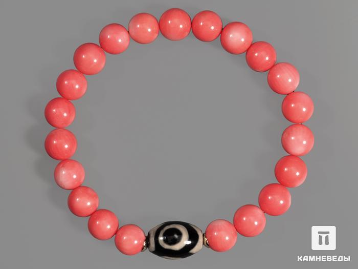 Браслет из розового коралла с бусиной Дзи «Три глаза» (благополучие и здоровье), 13716, фото 2