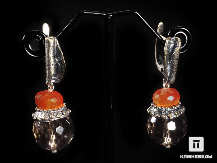 Комплект: серьги и браслет «Сушеные грибочки» из дымчатого кварца (раухтопаза) и сердолика, огранка, 13570, фото 4