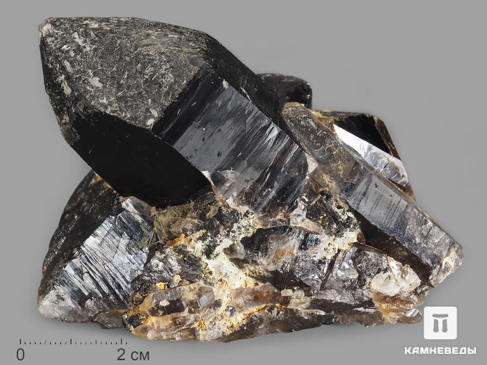 Дымчатый кварц (раухтопаз) с топазом и касситеритом, сросток кристаллов 9,2х6х5,6 см, 12517, фото 1