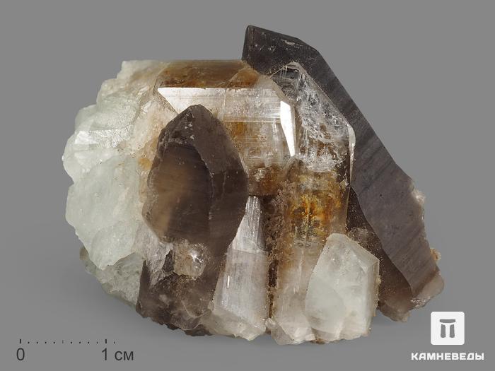 Топаз с дымчатым кварцем (раухтопазом), сросток кристаллов 5,1х3,5х2,4 см, 12474, фото 1
