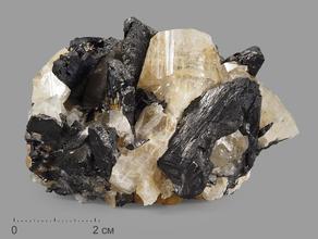 Вольфрамит с топазом, сросток кристаллов 7,3х5,1х4,5 см
