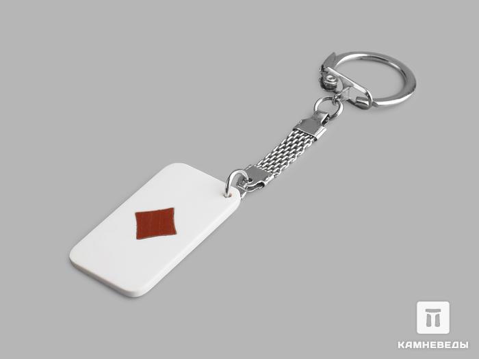 Брелок для ключей из белого опала (кахолонга) и красной яшмы, 14154, фото 1
